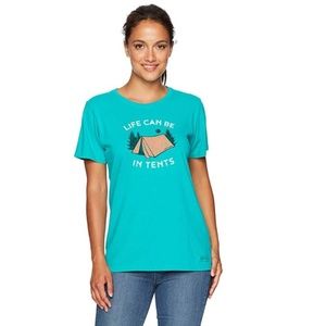 Life is Good Crusher Tee In Tents Life Bright Teal